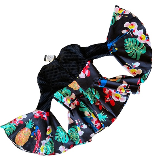 Floral Colorful Mesh Peplum Top - Picture 8 of 11